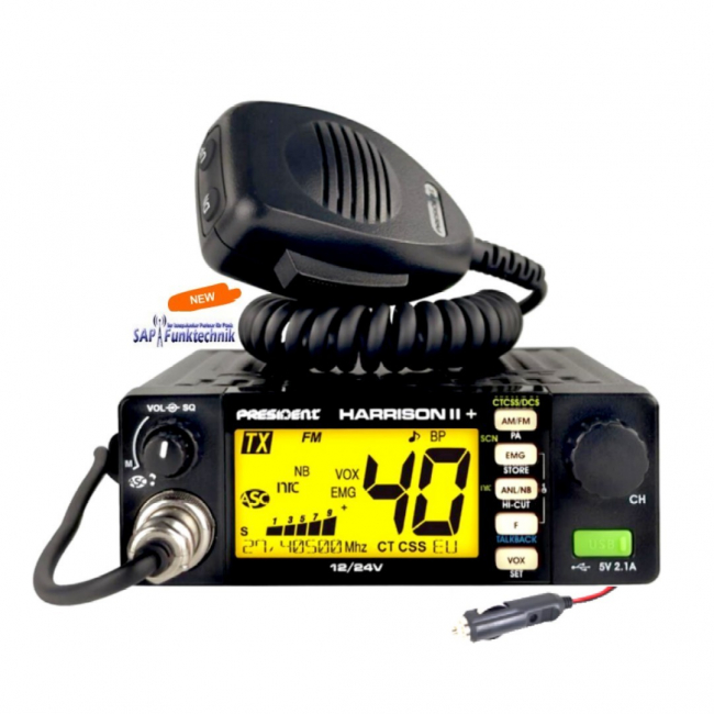 President Harrison II Plus ASC 12/24V AM/FM Set inkl. MAG STAR 27, 63 cm CB-Magnetfuß-Mobilantenne